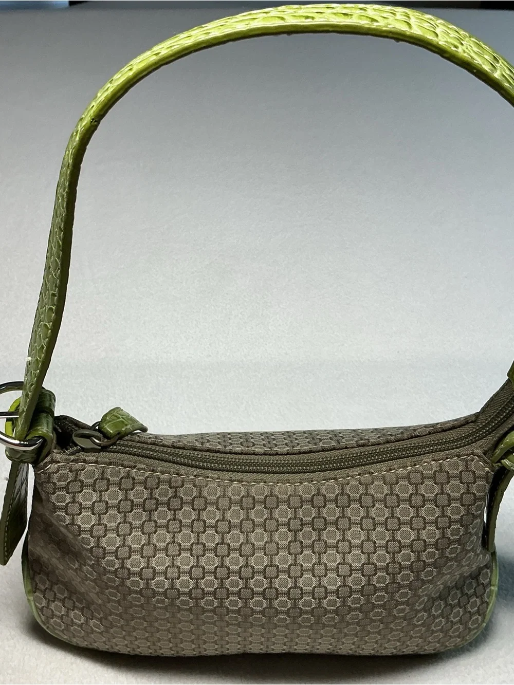 Nine West Vintage Y2K Mini Shoulder Bag Green Croc Embossed Trim Geometric Tan - Picture 8 of 10